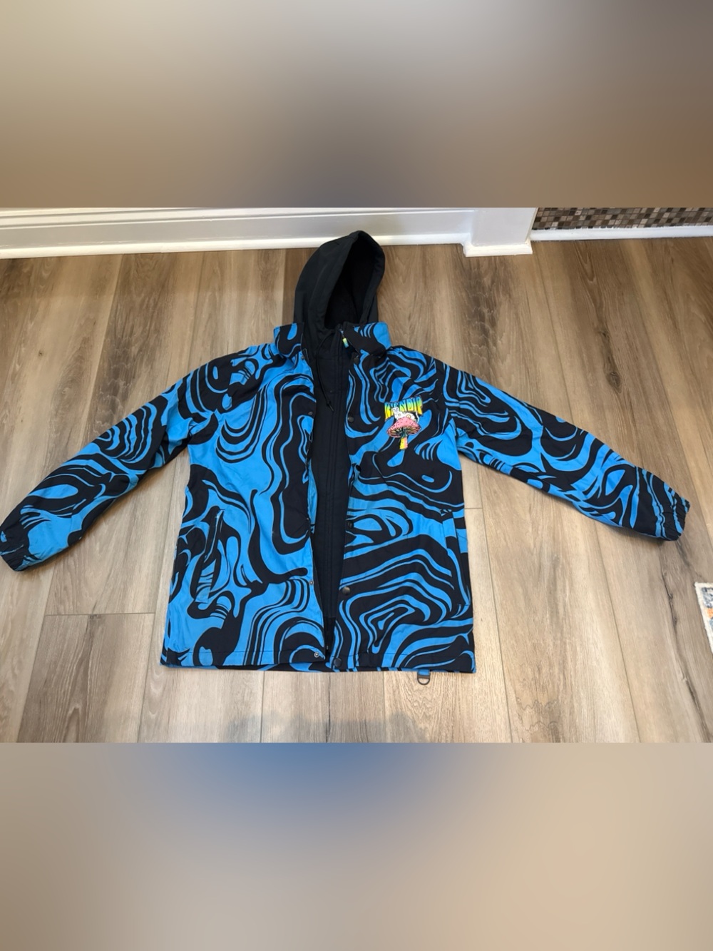 Ripndip Blue & Black Swirl Hooded Snow Jacket with Chest Patch